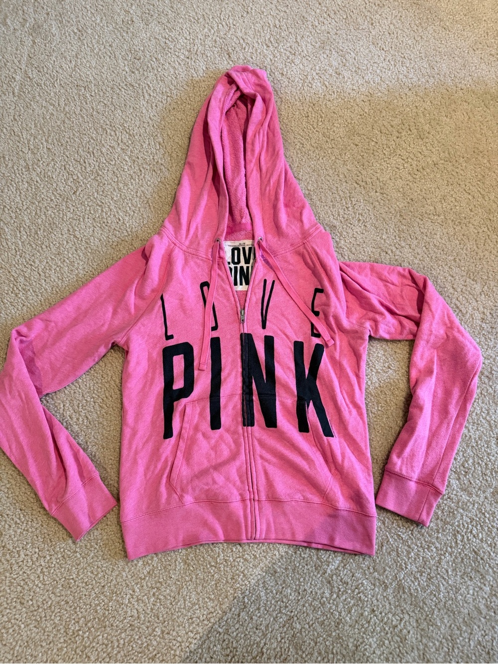 PINK Victoria's Secret Hot Pink Zip-Up Hoodie with Black Logo